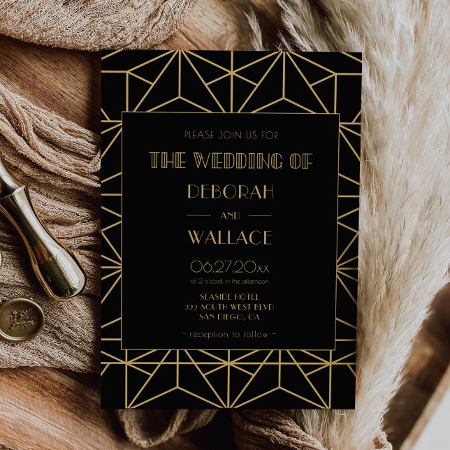 Convites Vintage 1920 art deco casamento geométrico (Criador carregado)