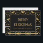 Convites Vintage 1920 art deco Merry Christmas card<br><div class="desc">Viagem de volta aos vinte e poucos anos com este deco de arte vintage inspirou artigos de papelaria. Tipografia retrô simples,  mas elegante,  preta e dourada,  totalmente personalizável se você quiser mudar a cor do fundo ou do texto. Você também pode remover facilmente o design de fundo.</div>