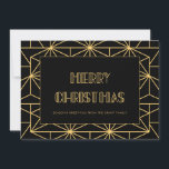 Convites Vintage 1920 art deco Merry Christmas card<br><div class="desc">Viagem de volta aos vinte e poucos anos com este deco de arte vintage inspirou artigos de papelaria. Tipografia retrô simples,  mas elegante,  preta e dourada,  totalmente personalizável se você quiser mudar a cor do fundo ou do texto. Você também pode remover facilmente o design de fundo.</div>