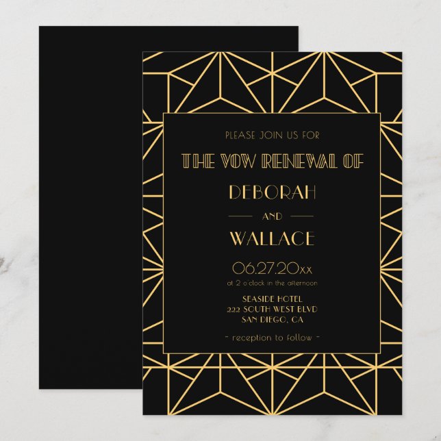 Convites Vintage 1920 art deco renovação do véu (Frente/Verso)