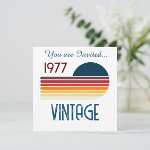 Convites Vintage 1977 Retro Stripe Sun 50th Birthday
