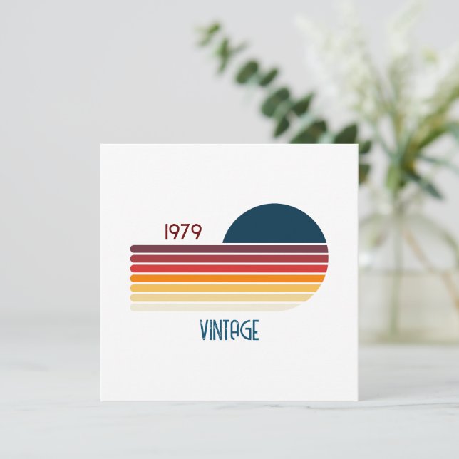 Convites Vintage 1979 Retro Stripe Sun (Em pé/Frente)