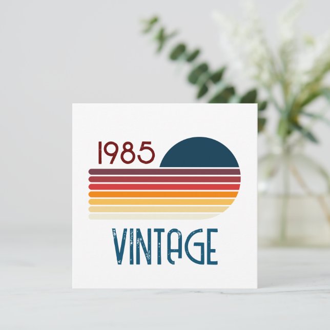 Convites Vintage 1985 Retro Stripe Sun (Em pé/Frente)