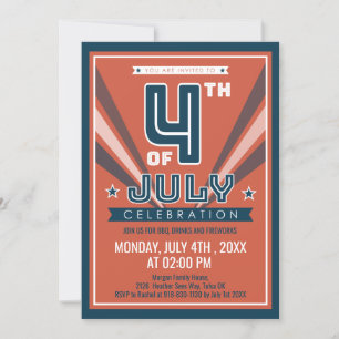 Convites Vintage 4 de julho, celebrações do Partido Azul Ve