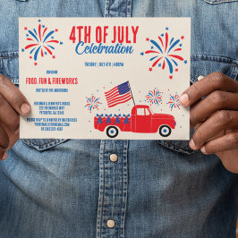 Convites Vintage 4 de julho Red White Fireworks