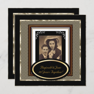 Convites Vintage, 50º aniversário de casamento, Black Sepia