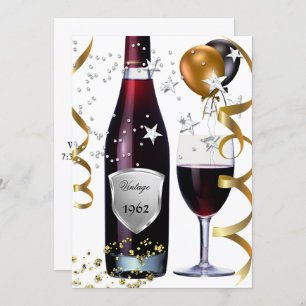 Convites Vintage 50º Aniversário Vinho Negro Balões Dourado