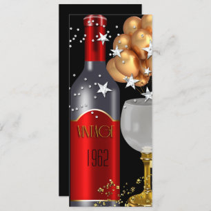 Convites Vintage 50º Aniversário Vinho Vermelho Negro Prata