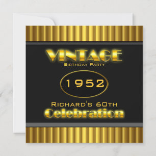 Convites Vintage 60º Aniversário Festa Preto Dourado Amarel