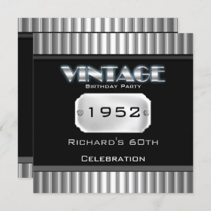 Convites Vintage 60th Silver Chrome Black Festa de aniversá