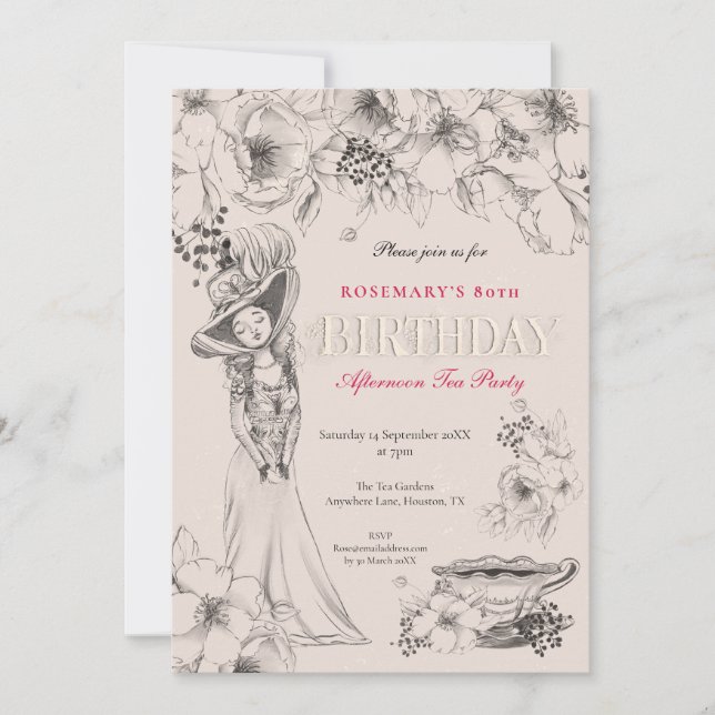 Convites Vintage 80 Festa de aniversário Tarde (Frente)