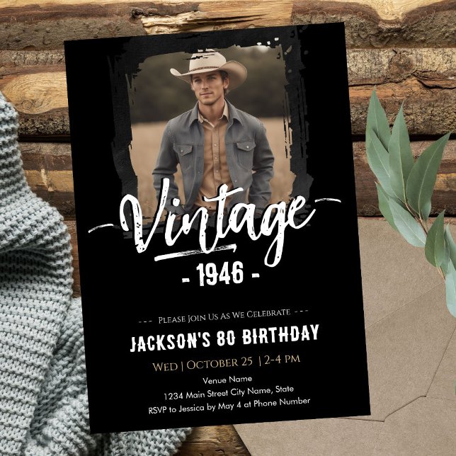 Convites Vintage 80th Birthday  (Criador carregado)