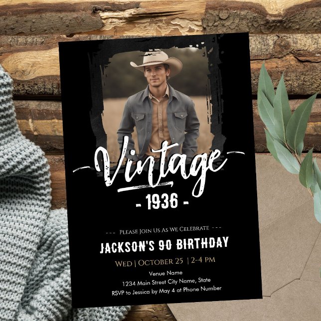 Convites Vintage 90th Birthday  (Criador carregado)
