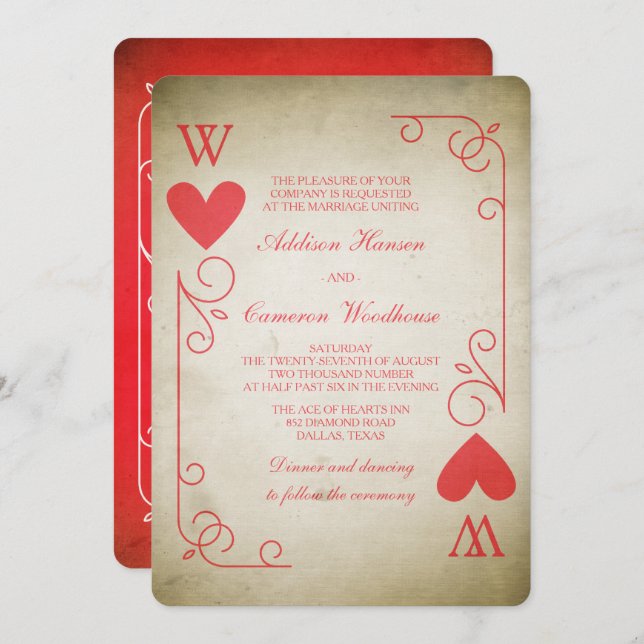 Convites Vintage Ace of Hearts Wedding (Frente/Verso)