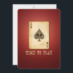 Convites Vintage Ace Poker B-day Party ou Tournament<br><div class="desc">O Poker Casino Pensava Que Era Festa De Aniversário/Solteiro/Reforma? Torneio de pôquer? Este convite com um Ace de Espadas artístico jogando cartas contra o fundo vermelho sombrio está certo para a ocasião em que você está! Personalize-o com seu próprio texto ou clique no botão "Personalizar" para ir para a ferramenta...</div>