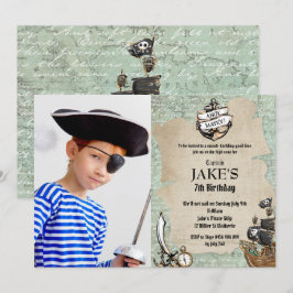 Convites Vintage Ahoy Matey Pirate Festa de aniversário Boy
