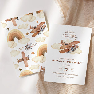 Convites Vintage Aircraft Biplane Two Fly Birthday Invitati