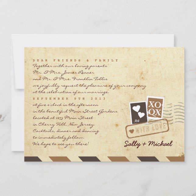 Convites Vintage Airmail Love - Letra Personalizada (Frente)