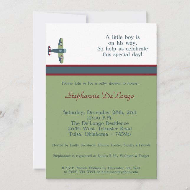 Convites Vintage Airplane Baby Shower Invitation (Frente)