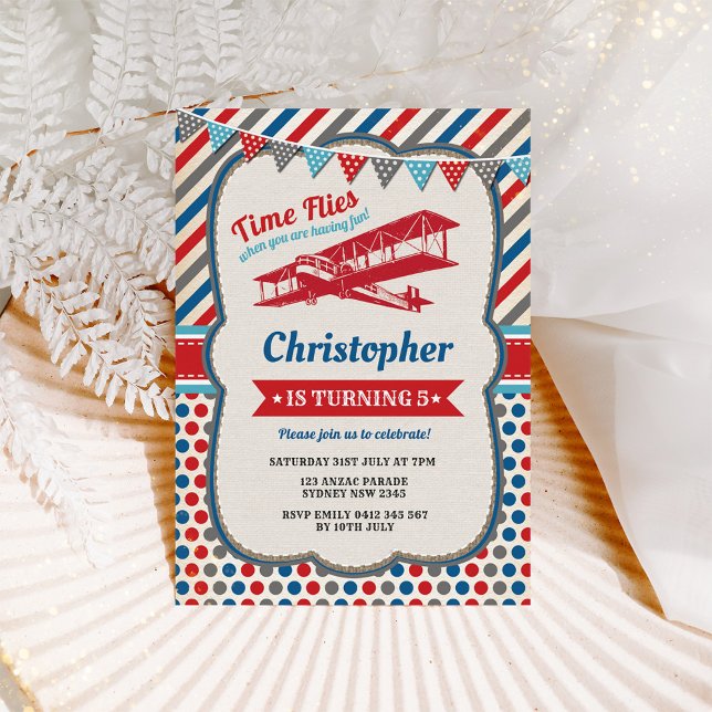 Convites Vintage Airplane Birthday - Piloto Adventure Invit (Criador carregado)