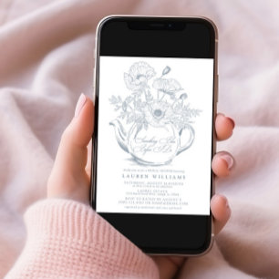 Convites Vintage Algo Azul Bridal Chá de panela