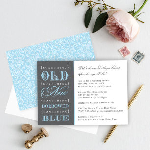 Convites Vintage Algo Chá de panela Azul De Casamento
