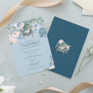 Convites Vintage Alice no País das Maravilhas Rosas Rosa An