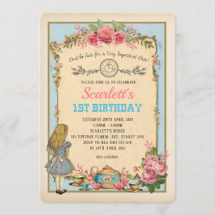 Convites Vintage Alice no tea party do aniversário do país