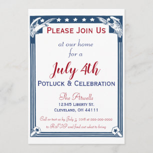 Convites Vintage American Blue Stars Eagle 4 de julho Potlu