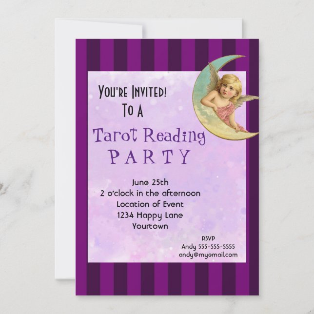 Convites Vintage Angel Tarot Reading Party (Verso)