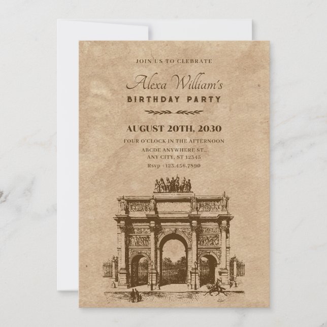 Convites Vintage, aniversário histórico da arquitetura (Frente)