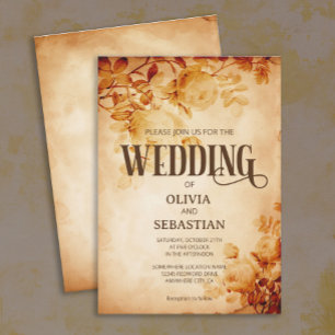 Convites Vintage Antiga Pergaminho com Casamento de Rosa