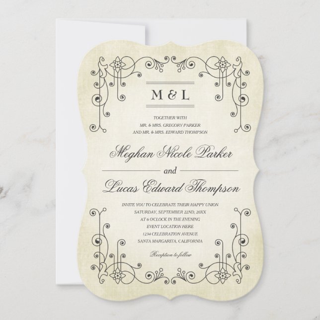 Convites Vintage Antiguamente Vestido - Casamento (Frente)