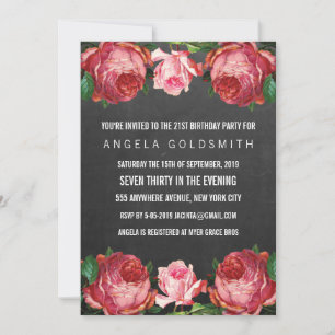Convites Vintage Antique Floral aniversário de 21 anos Inv