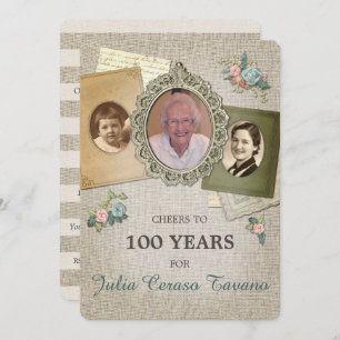 Convites Vintage Antique Linen Escolha sua foto do ano 3