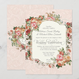 Convites Vintage Antique Rosa Floral Buquê Formal Casamento