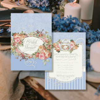 Convites Vintage Antique Rosas Floral Buquê Periwinkle