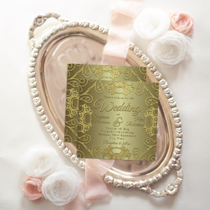 Convites Vintage Antique Royal Rico Casamento Formal Dourad