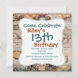 Convites Vintage Antique Velho Mapa do Mundo Design Impress