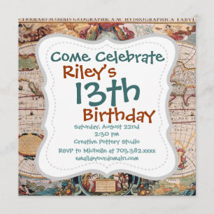 Convites Vintage Antique Velho Mapa do Mundo Design Impress