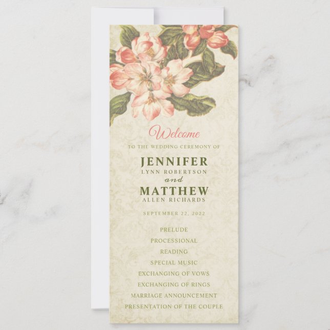 Convites Vintage Apple Blossom Weding Program (Frente)