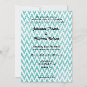 Convites Vintage Aqua Chevron Stripes Wedes