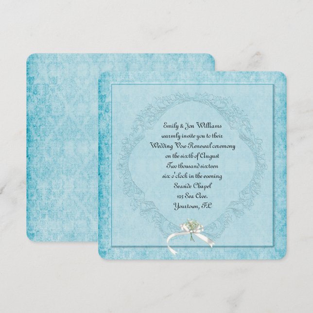 Convites Vintage Aqua Damask (Frente/Verso)