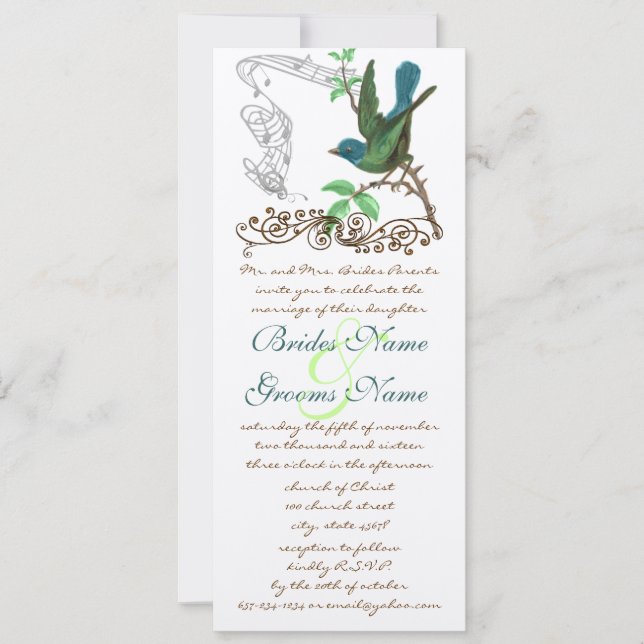 Convites Vintage Aqua & Green Love Bird Invitation (Frente)