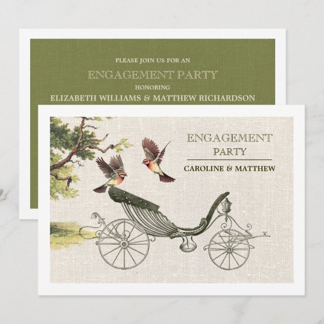 Convites Vintage Art Burlap Texture Festa de noivado (Frente/Verso)