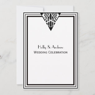Convites Vintage Art Deco Black White Frame #1 V Casamento