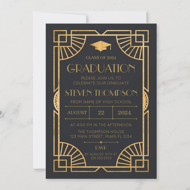 Convites Vintage Art Deco Graduation Invitation (Frente)
