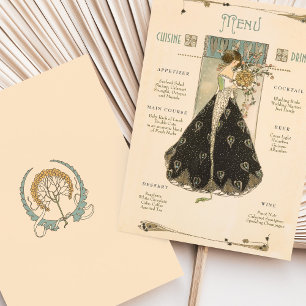 Convites Vintage Art Nouveau Casamento Menu & Bebidas Card