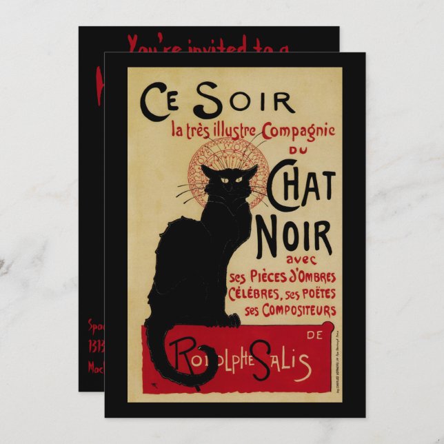 Convites Vintage Art Nouveau, Ce Soir Chat Noir Black Cat (Frente/Verso)