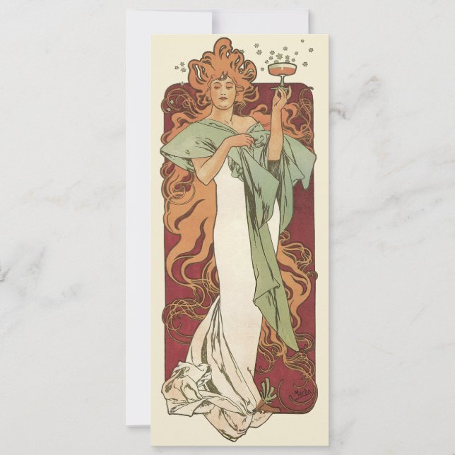 Convites Vintage Art Nouveau, Champagne de Alphonse Mucha (Frente)